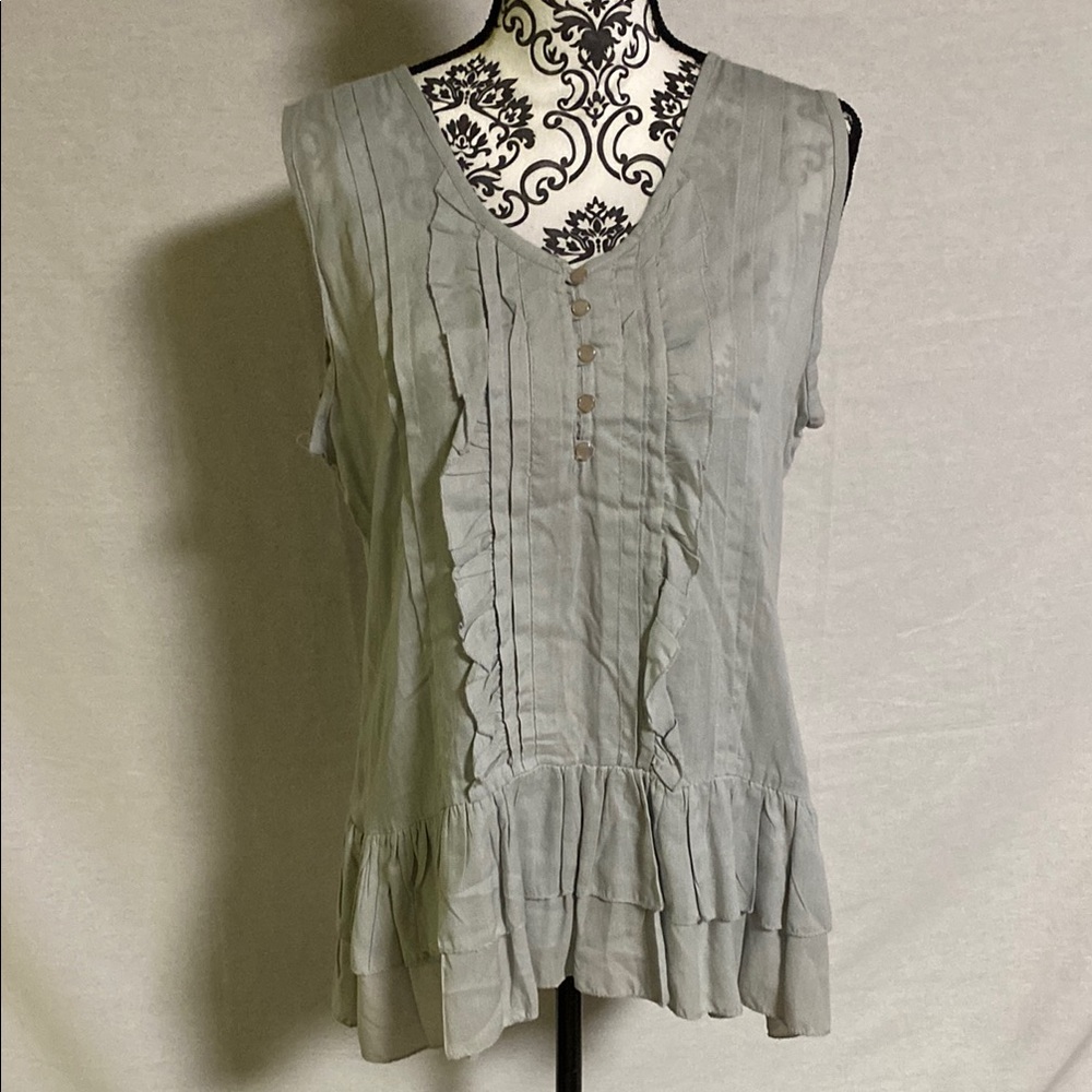 Soft Blue Ruffled Pleated Blouse